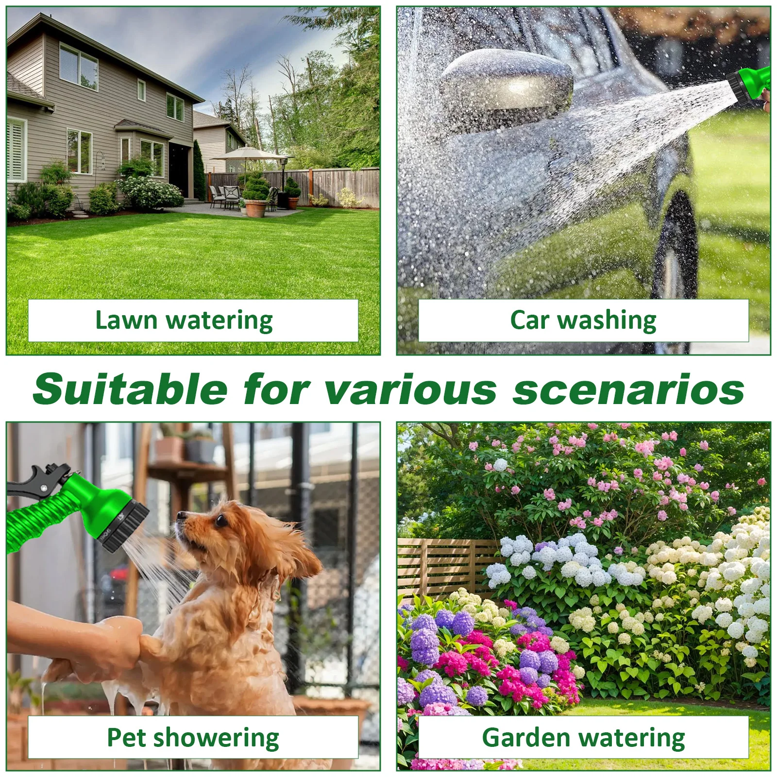 15 m (50 Fuß) ausziehbarer, erweiterbarer Gartenschlauch, Hochdruck-Wasserschlauch mit Multifunktions-Sprühdüse für die Bewässerung im Freien, zum Waschen von Autos und als Haushaltsgerät (Grün/Blau). – Detail 5