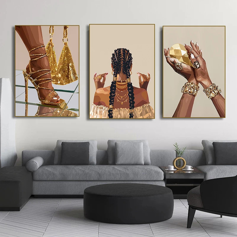 Black Woman Fashion Girl Hip Nail Art Hairstyle Modern Wall Art Nordic Poster Prints Canvas Painting Pop Pictures Room Decor