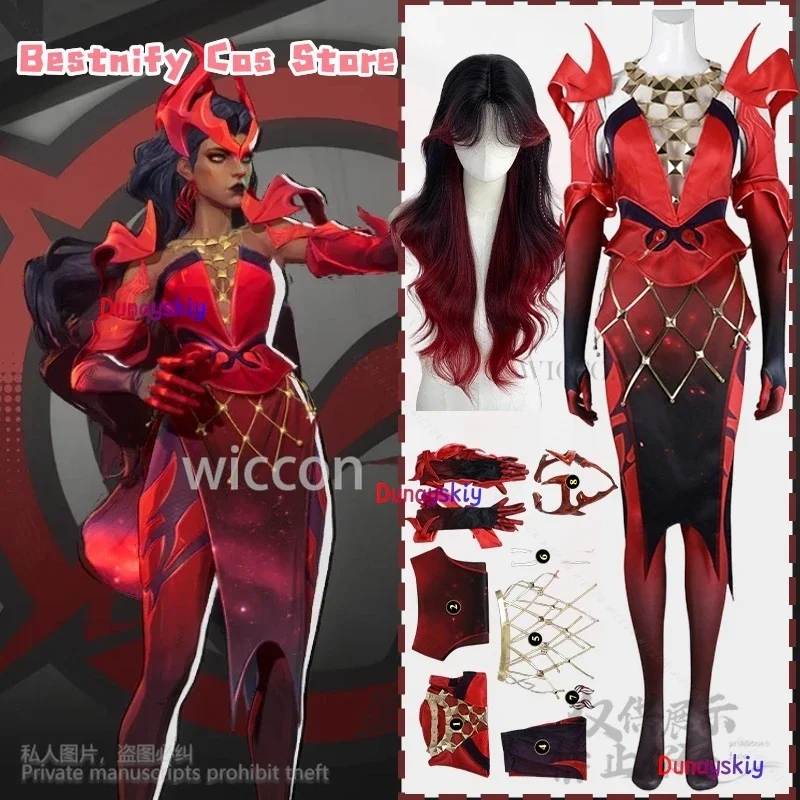 

CosplayWitch Cosplay Game Rivals Anime Red To Black Gradient Wigs Sexy Jumpsuit Halloween Party Punk Y2K Bodysuit Headwear Custo