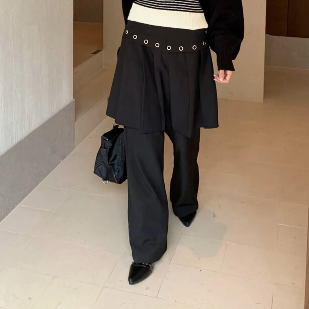 BJTZ سراويل بالازو فضفاضة مستقيمة الساق للسيدات مصممة بنطلون أنيق وبسيط فاخر عالي الجودة غير رسمي للمكتب شتاء 2025