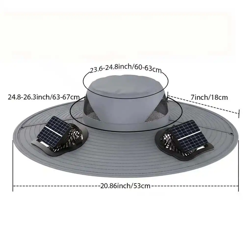 2-Fan Solar-Powered Sun Hat, USB Rechargeable, Adjustable Strap, Cool and Breathable, Efficient Battery Life, Large Airflow, Long Battery Life, Suitable for Various Outdoor Activities