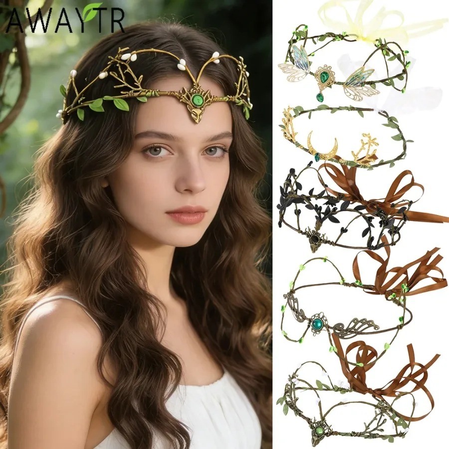 

AWAYTR Elf Garland Flower Vines Crown Headband Hair Accessories Artificial Floral Wreath Head Band Bride Hairstyles