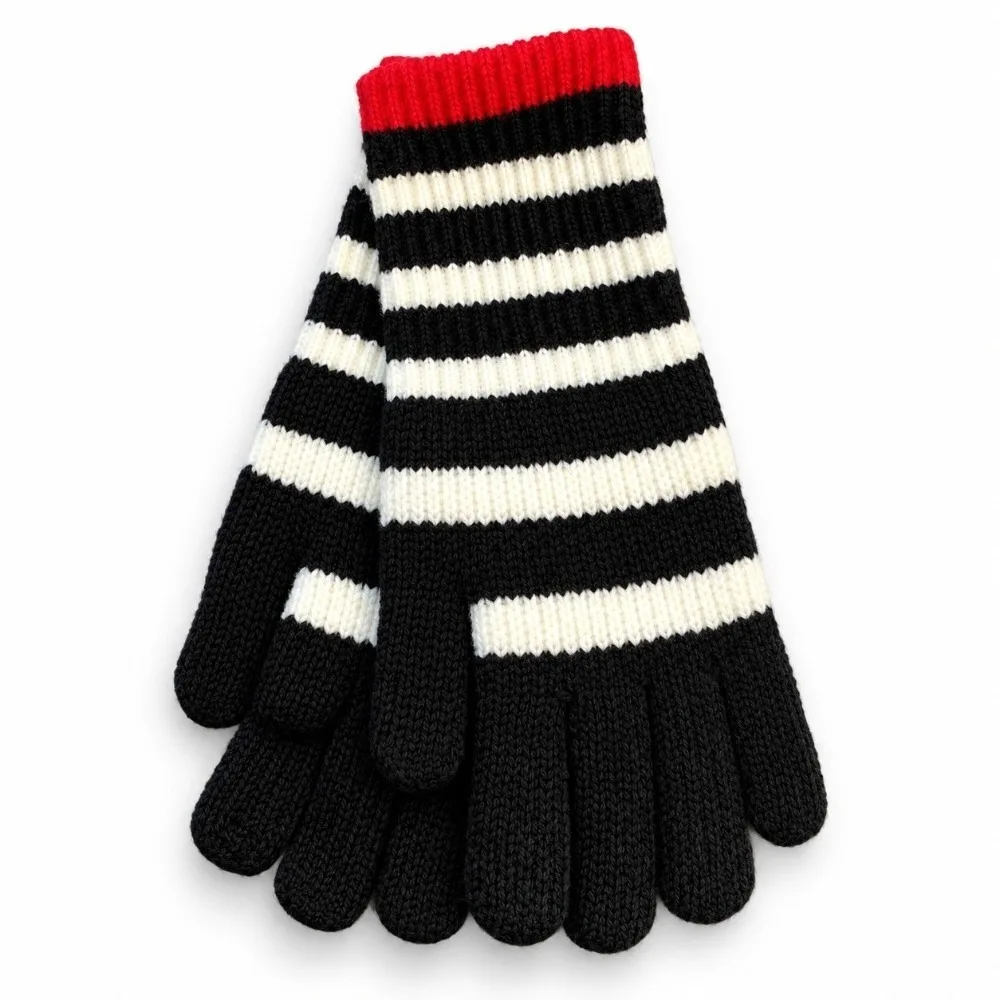 1 Pair Colorful Striped Knitted Gloves Touchable Screen Thickened Full Fingered Gloves Lengthened Warm Winter Women's Gloves