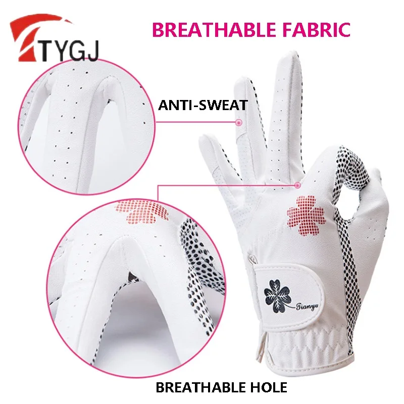 TTYGJ 1 Pair Women Anti-Slip Granules Golf Gloves Ladies Breathable PU Leather Gloves Women Right and Left Hand Golf Mittens