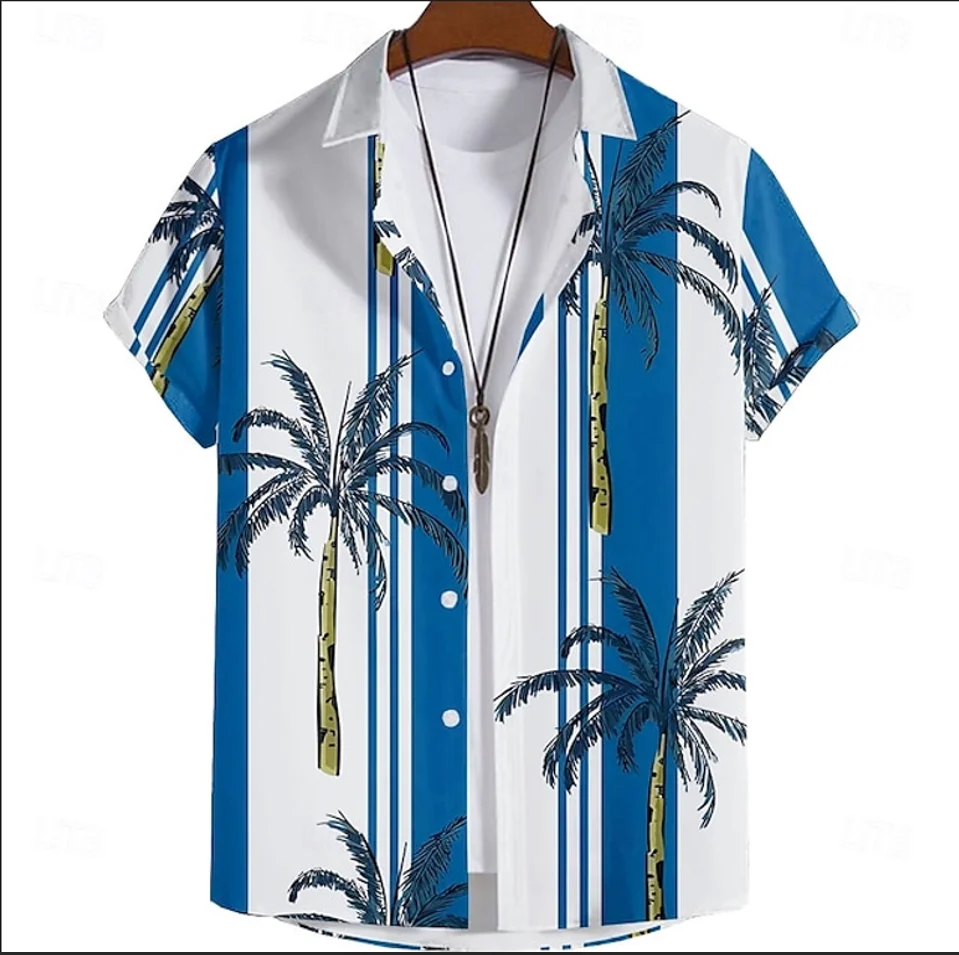 

Men's Coconut Tree Hawaiian Shirt Short Sleeve Hawaiian Holiday Summer Turn-Down Collar Button-Down Red Blue Pool Green Clover
