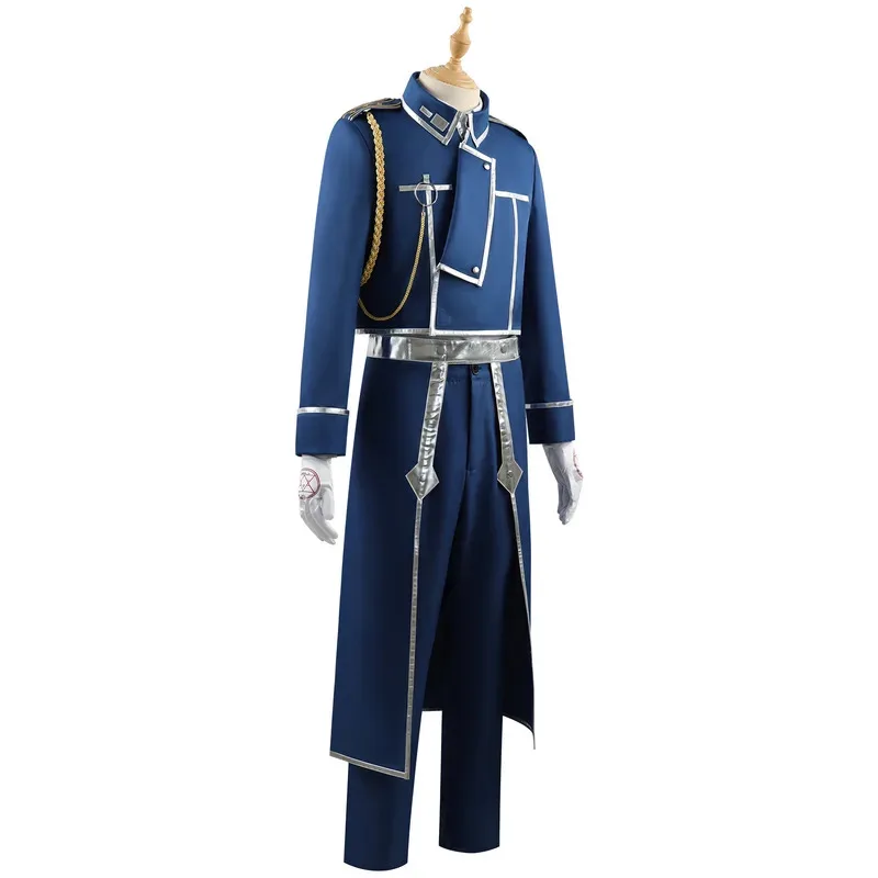 

Anime Fullmetal Alchemist Roy Mustang Edward Elric Cosplay Costume Wig Blue Military Coat Uniform Full Set Man Carnival Suit