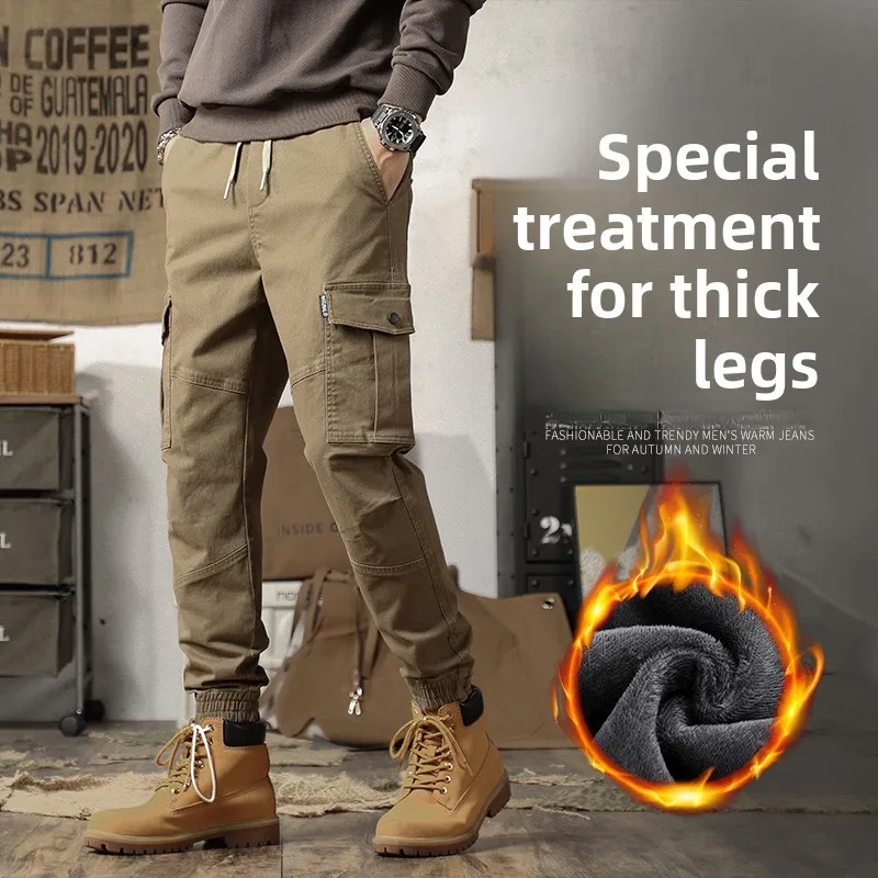 

Large Pocket Loose Overalls Men's Outdoor Sports Jogging Tactical Pants Elastic Waist Pure Cotton Casual Work Pants