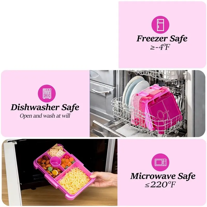 A25I-Kids Bento Lunch Box With 5 Compartments, Portable Divided Microwave Safe Leakproof Lunchbox For School Offices Picnic