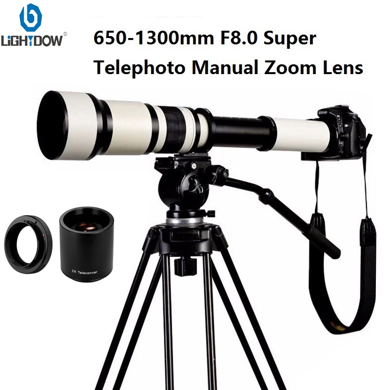 Lightdow Super Telephoto Manual Zoom Lens 650-1300mm F8.0-F16 With 2X Teleconverter for Cannon Nikon Sony Pentax DSLR Cameras