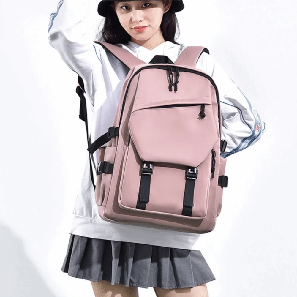 Zaino casual in tessuto Oxford di grande capacità Zaino da viaggio multitasche in tinta unita Borsa per laptop impermeabile per il tempo libero Uomo Donna