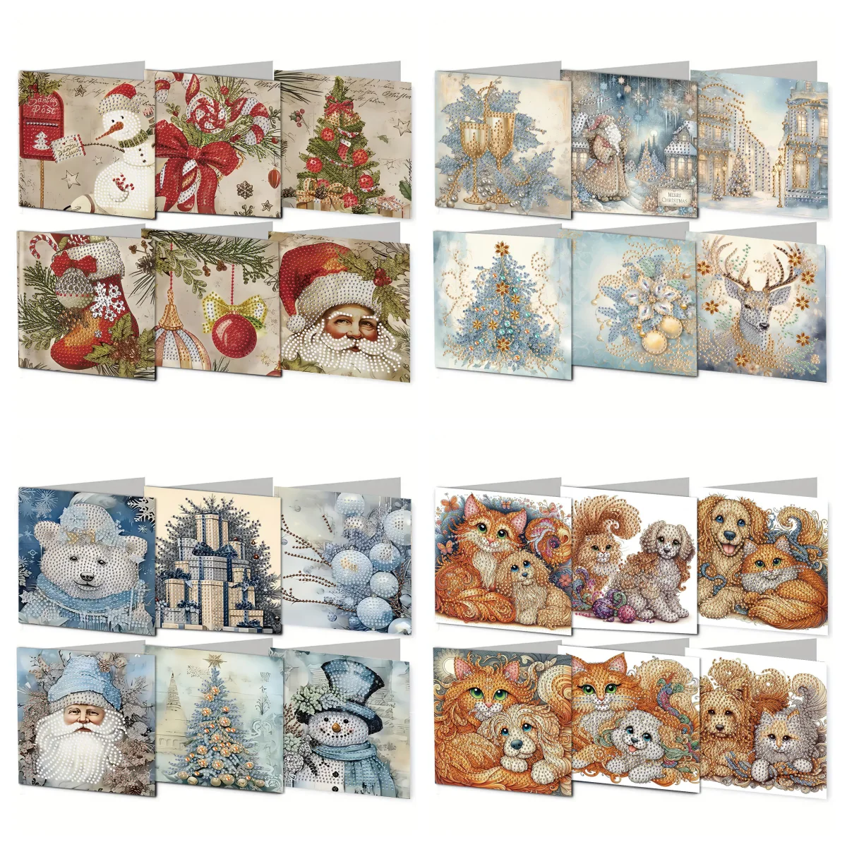 6 Grußkarten und Postkarten zum Selbermachen mit Diamantmalerei, Weihnachts-/Tiermuster, Weihnachtsgeschenke