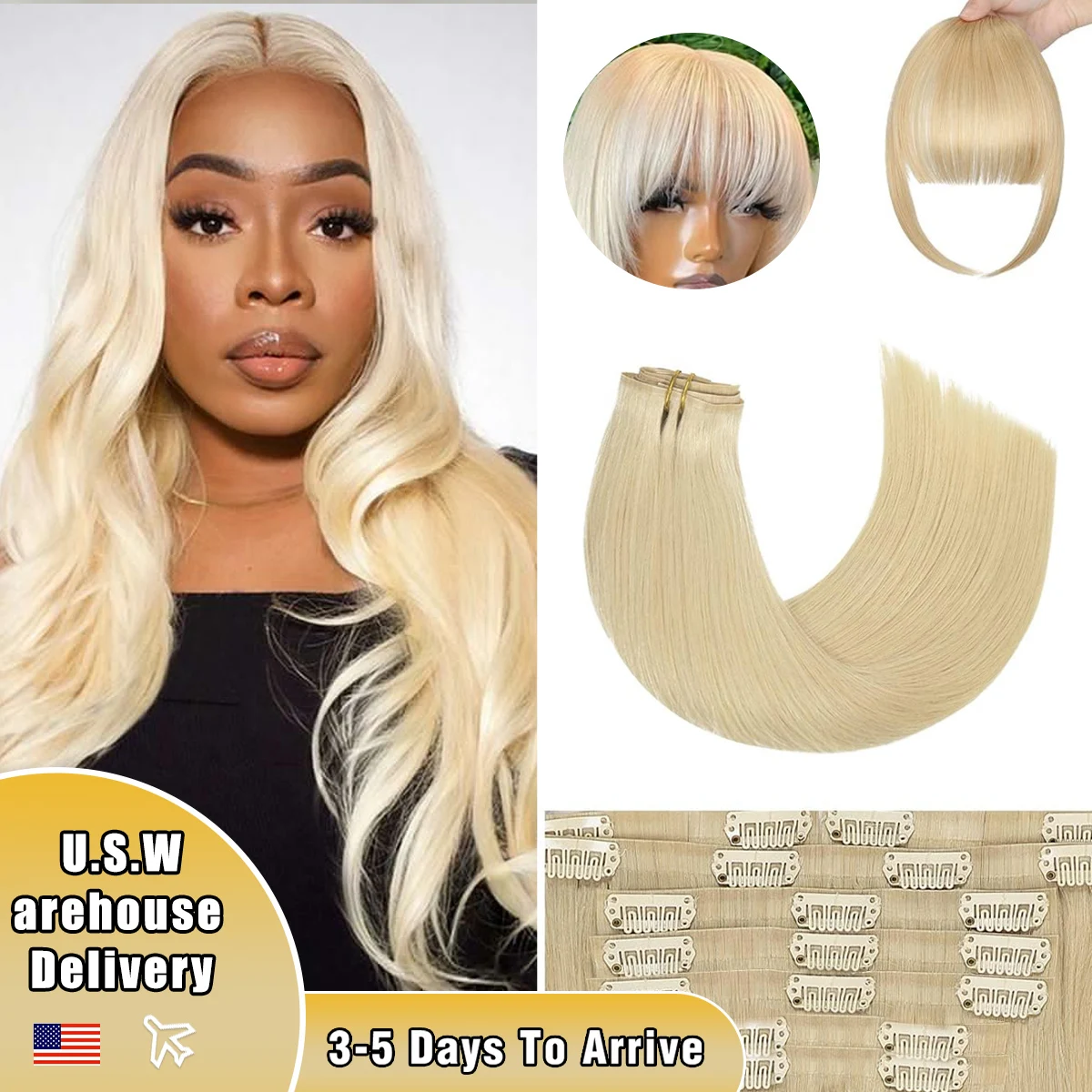 

Blonde Clip In Human Hair One Piece Natural Hair Extensions Straight Clip-On Add Volume HairPieces 14 18 24 inch
