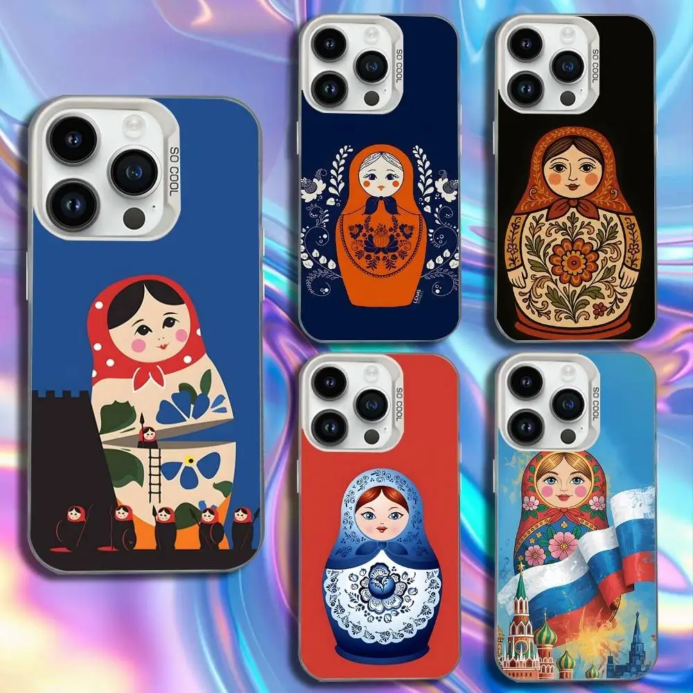 

Russian Art Matryoshka Phone Case For iPhone 16,15,14,13,12,11,Mini,Pro,SE,MAX White Matte Shockproof Cover