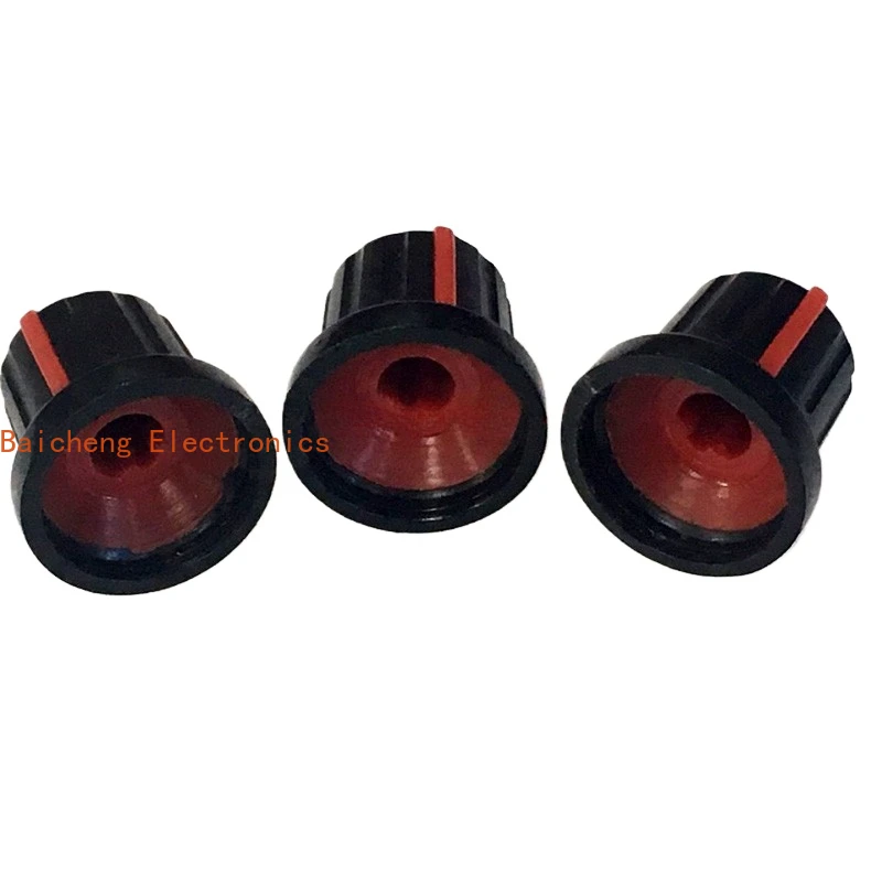 10 SZTUK Uniwersalna nakładka na pokrętło 15 mm czarne tło czerwona etykieta D-otwór potencjometr enkoder przełącznik 6 mm półwałek łodyga kwiatowa