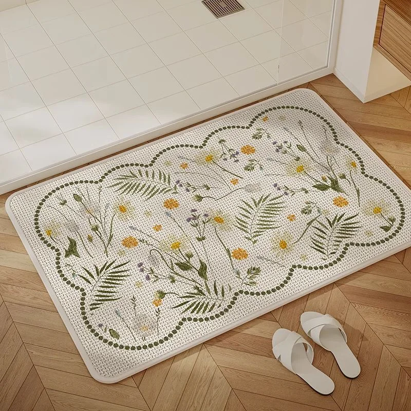 VIKAMA Retro Flower Bath Mat Bohemian Flower Anti Slip Quick Drying Water Absorbing Floor Mat Bathroom Interior Home Decoration