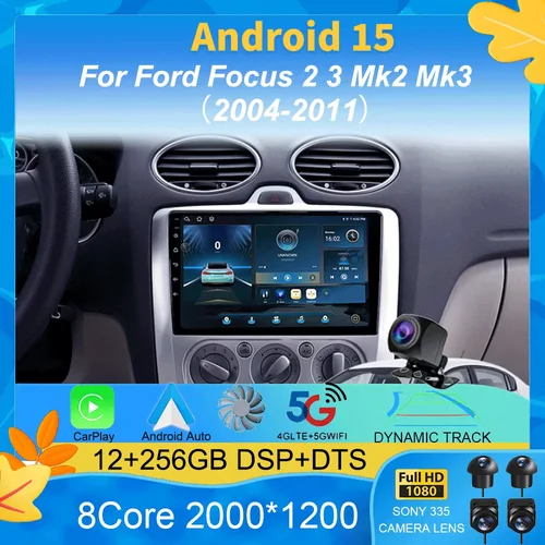Radio de coche Android 15 Auto Carplay WiFi para Ford Focus 2 3 Mk2 Mk3 2004 2005-2011 4G navegación GPS Multimedia 2 din Autoradio BT