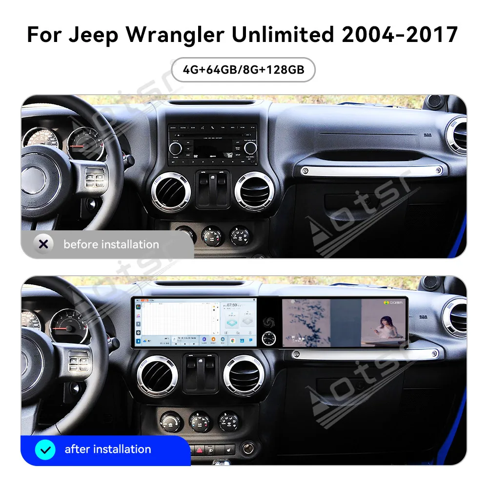 

For Jeep Wrangler Unlimited 2004-2017 12.3" Android 13 Car Radio Car Multimedia Video Player GPS Navigation Carplay Unit DSP HD
