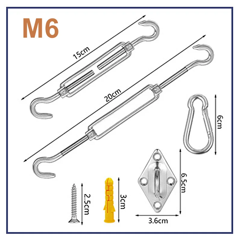 Sun Shade Sail Awning Accessory 304 Stainless Steel Hardware Kit Turnbuckle Pad Eye Carabiner Clip Hook Screws Silver