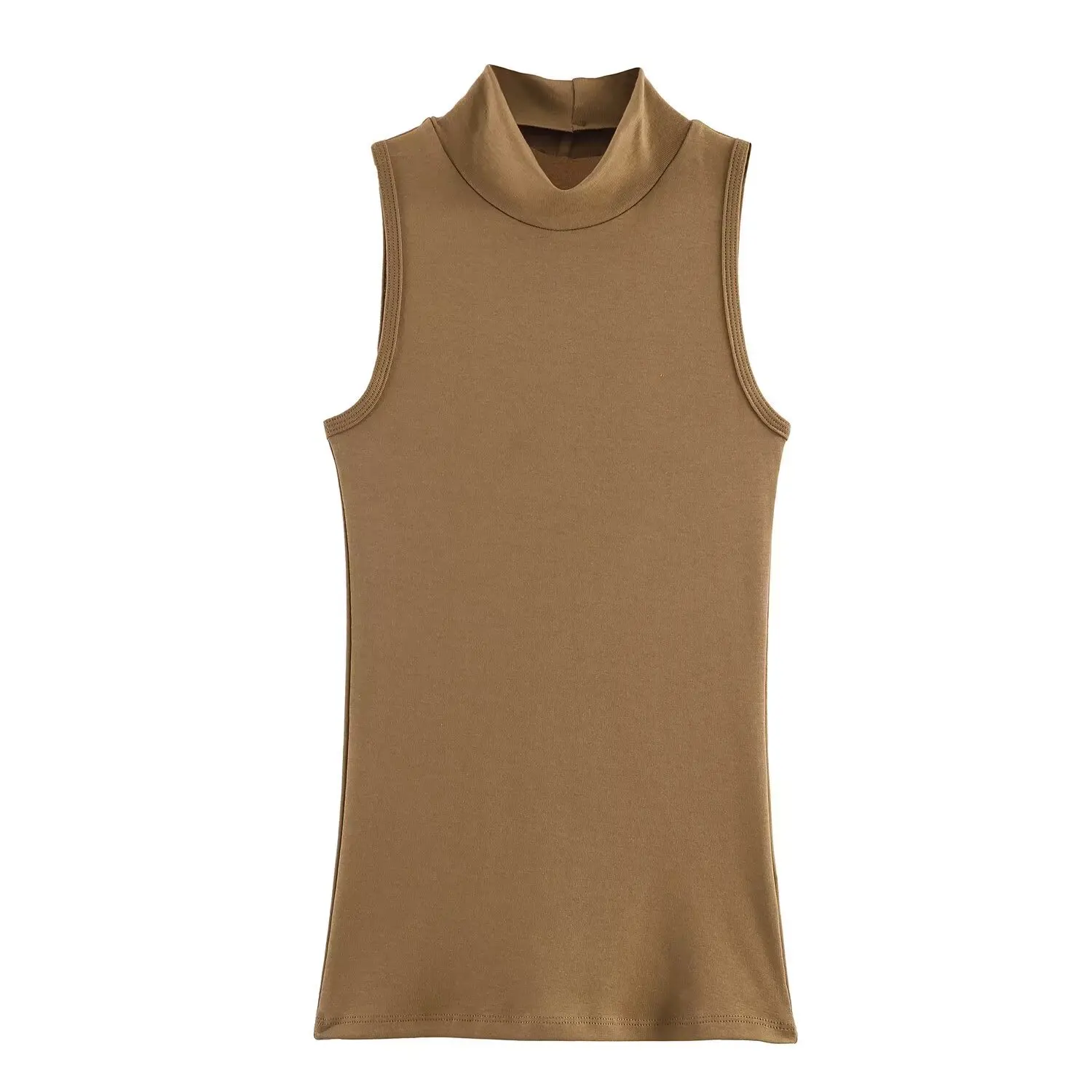 Top sin mangas elástico de color liso para mujer, cuello sin mangas, ajuste ceñido, suave y elástico, casual, básico XY00
