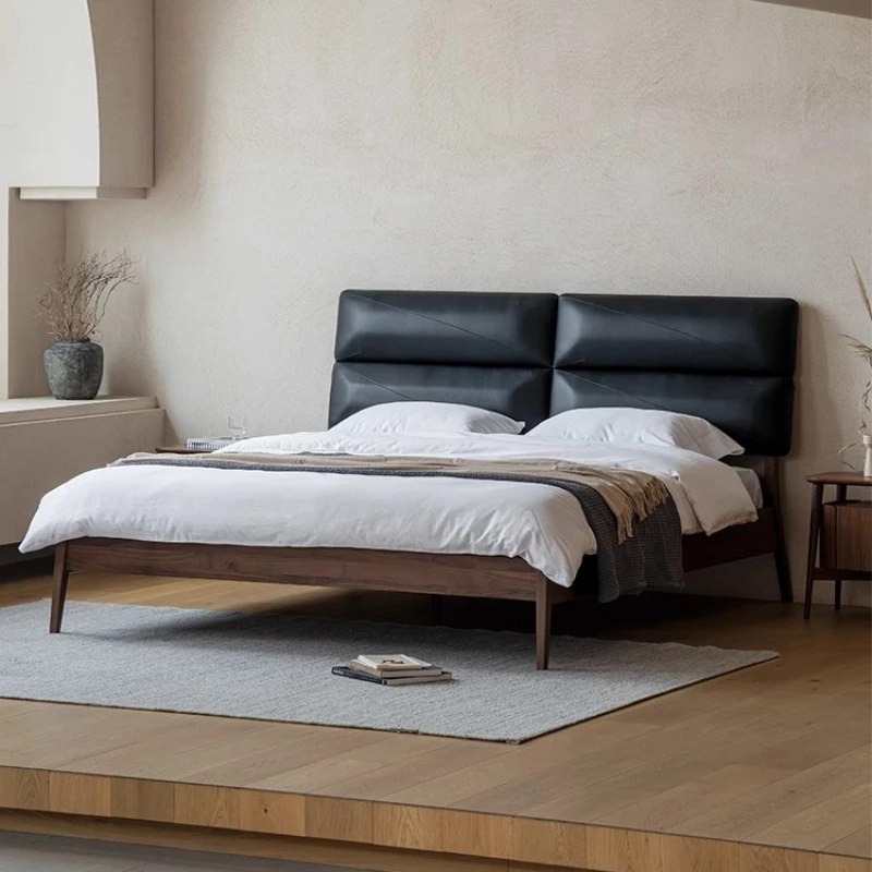 

Love chocolate bed light luxury Nordic solid wood bedroom double leather double bed