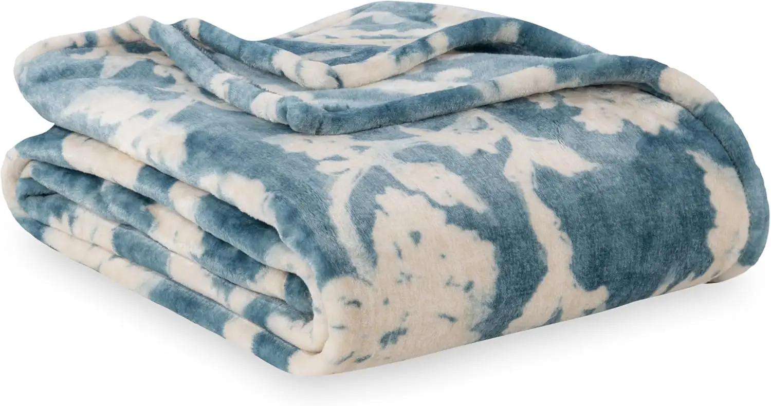 

Классическое тяжелое мягкое бархатное плюшевое одеяло с принтом, полностью/королевский размер, нечеткая теплая для дивана-кровати, цветочный синий цвет, 90x90 дюймов