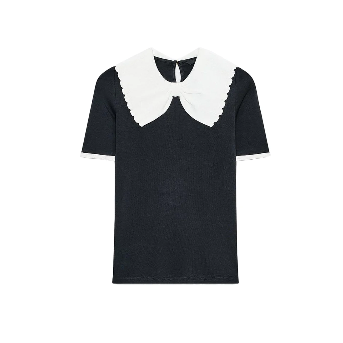 تي شيرت نسائي شتوي بلون بلو مع ياقة ort Sve نسيج بوليستر تصميم كاجوال بعقدة مقاس 56449