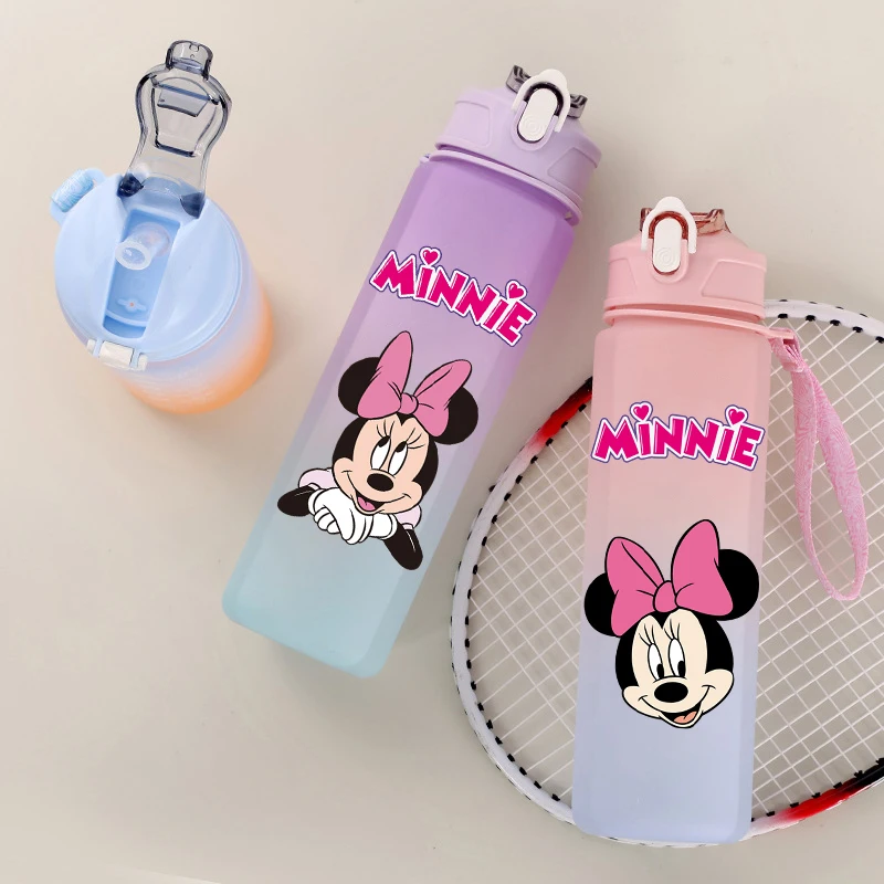 750Ml Frosted Plastic Portable Minnie Water Cup Student Outdoor Sports Mickey Mouse Water Cup Kitchen Drinking Water Tool Gifts