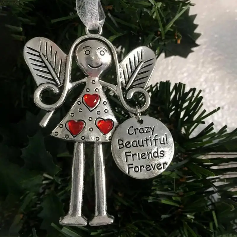 Crazy Beautiful Friends Forever Angel Friendship Metal Christmas Tree Hanging Decoration Guardian Angel Gift For Friends