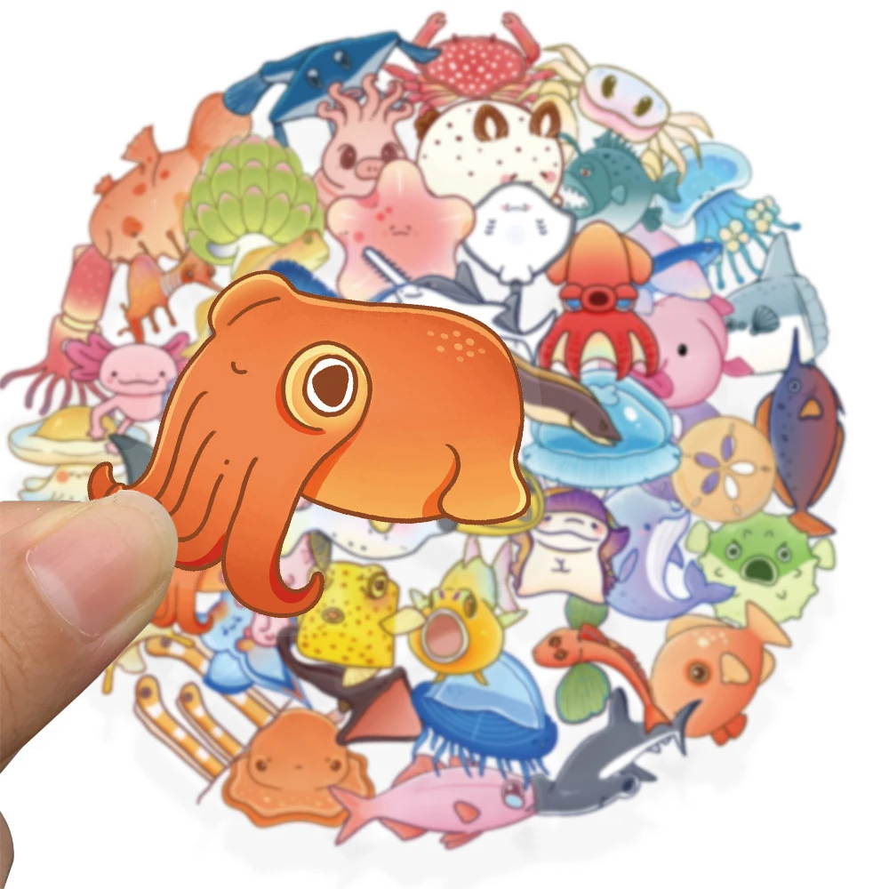 

10/30/50pcs Transparent Cartoon Sea Fish Creative Stickers Funny Marine Animals Decals Bike Guitar Phone Cute Decoration Sticker
