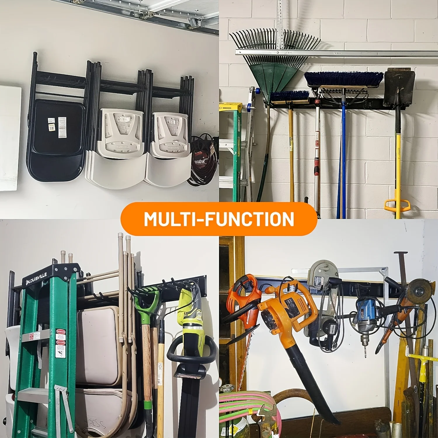 Garage Tool Management Wall Shelf, Garage Wall Management Storage Rack with 14 Hooks, Hanger for Ski Equipment, Garden Tools