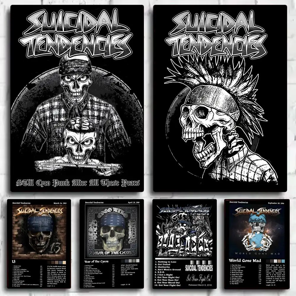 S-Suicidal Tendencies Poster Stickers HD Waterproof Painting Wall Art for Bedroom Living Room Home Decor Decoration Gift