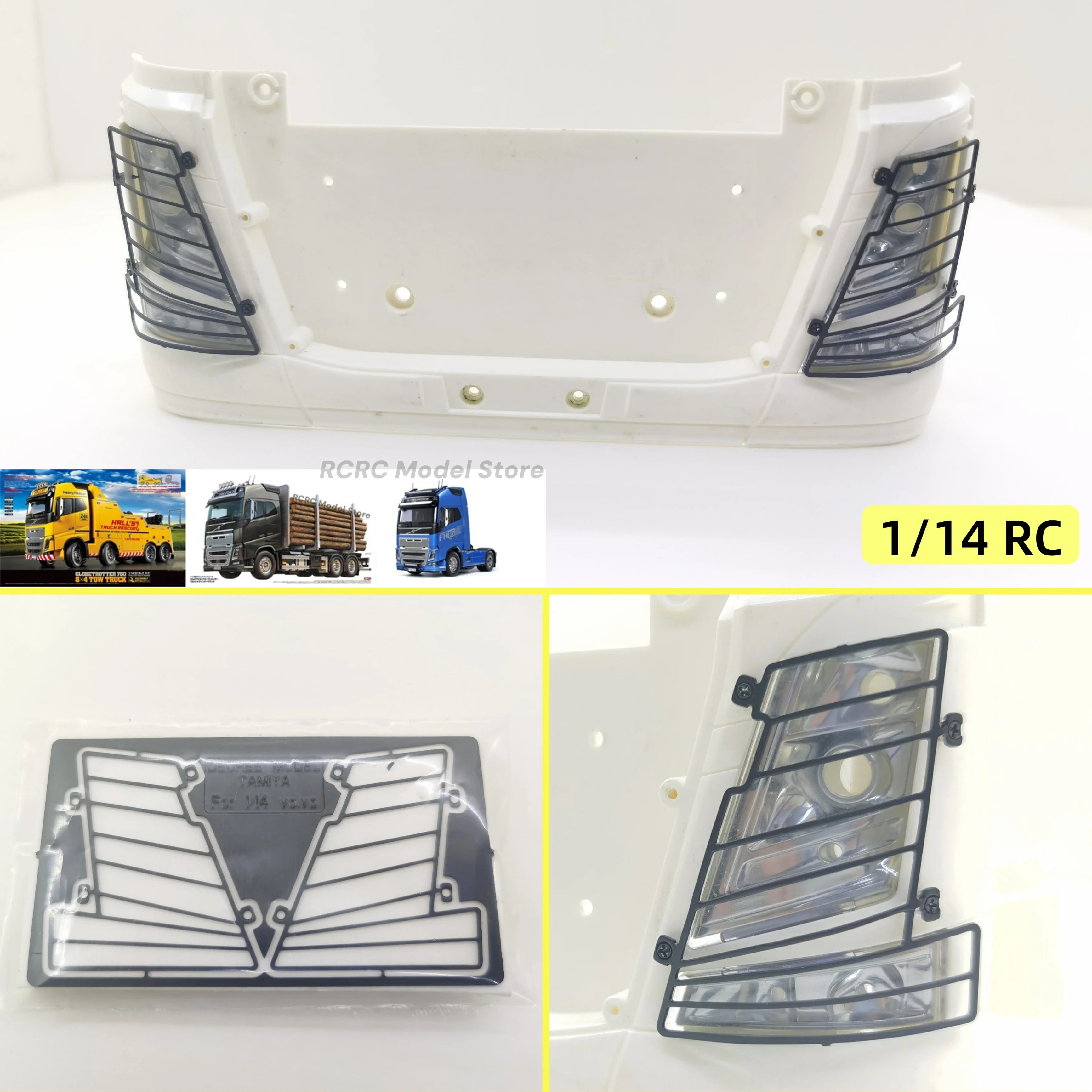 Cubiertas/Protectores de Faros Negros para Camión de Juguete RC FH16, Rejilla de Lámpara para Camiones de Remolque de Madera Tamiya Volvo Serie 4x2 6x4 8x4 1/14 RC