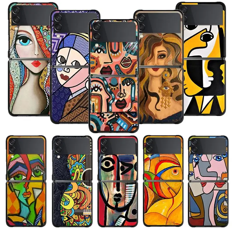 Phone Case For Samsung Galaxy Z Flip 4 Z Flip3 5G Case for Galaxy Z Flip PC Hard Shell Capa Funda Picasso Abstract Art Painting