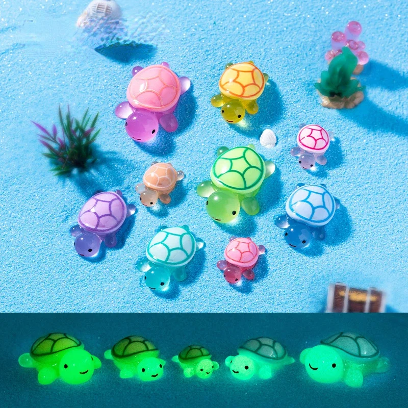 50PCS Miniature Tortoise Aquatic Micro Landscape Decoration Luminous Turtle Desktop Ornaments Mini Turtles Fairy Garden Decor