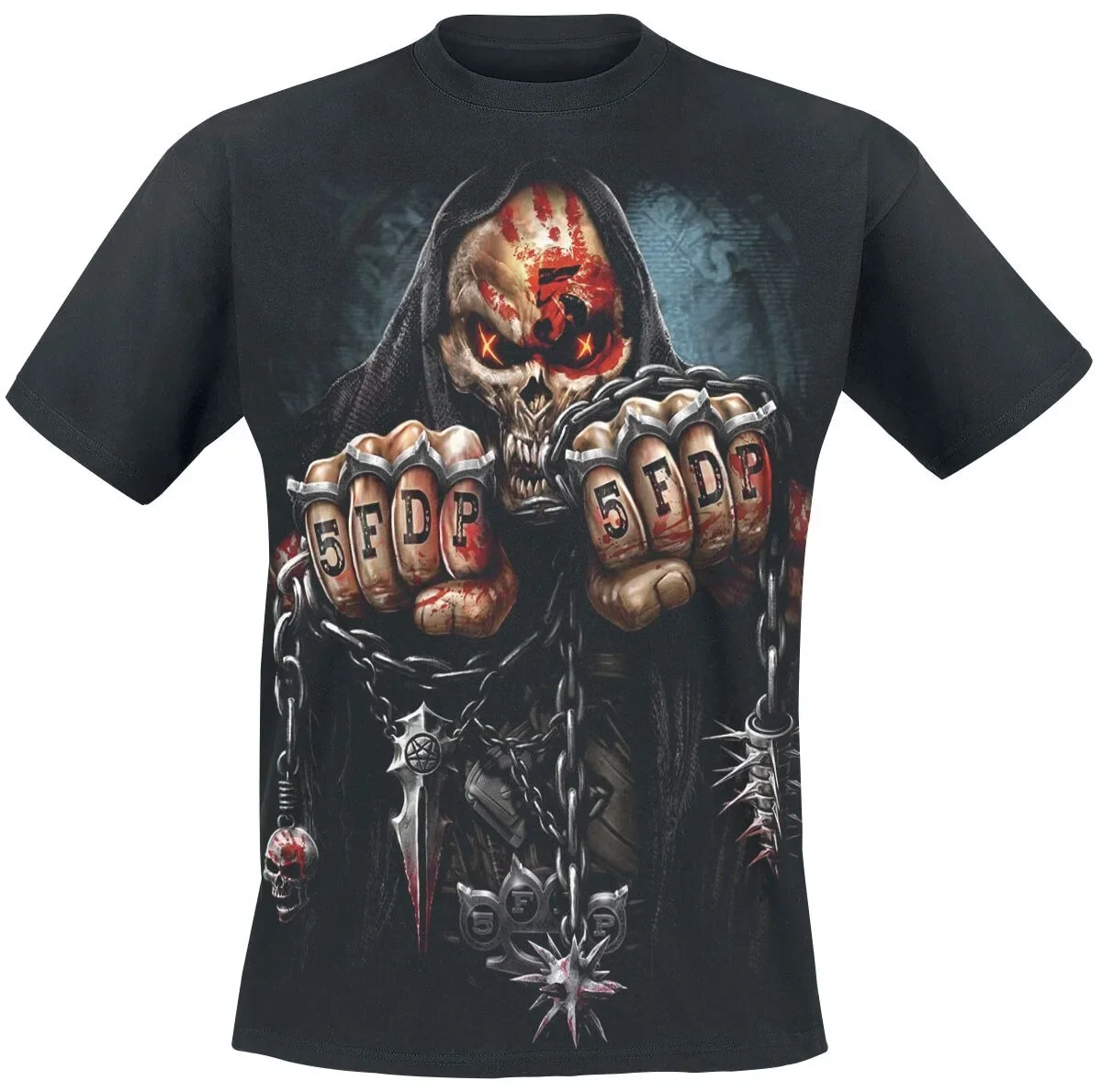 Five Finger Death Punch 5FDP Fist Skull Print T-Shirt Unisex Metal Fans Casual Tee