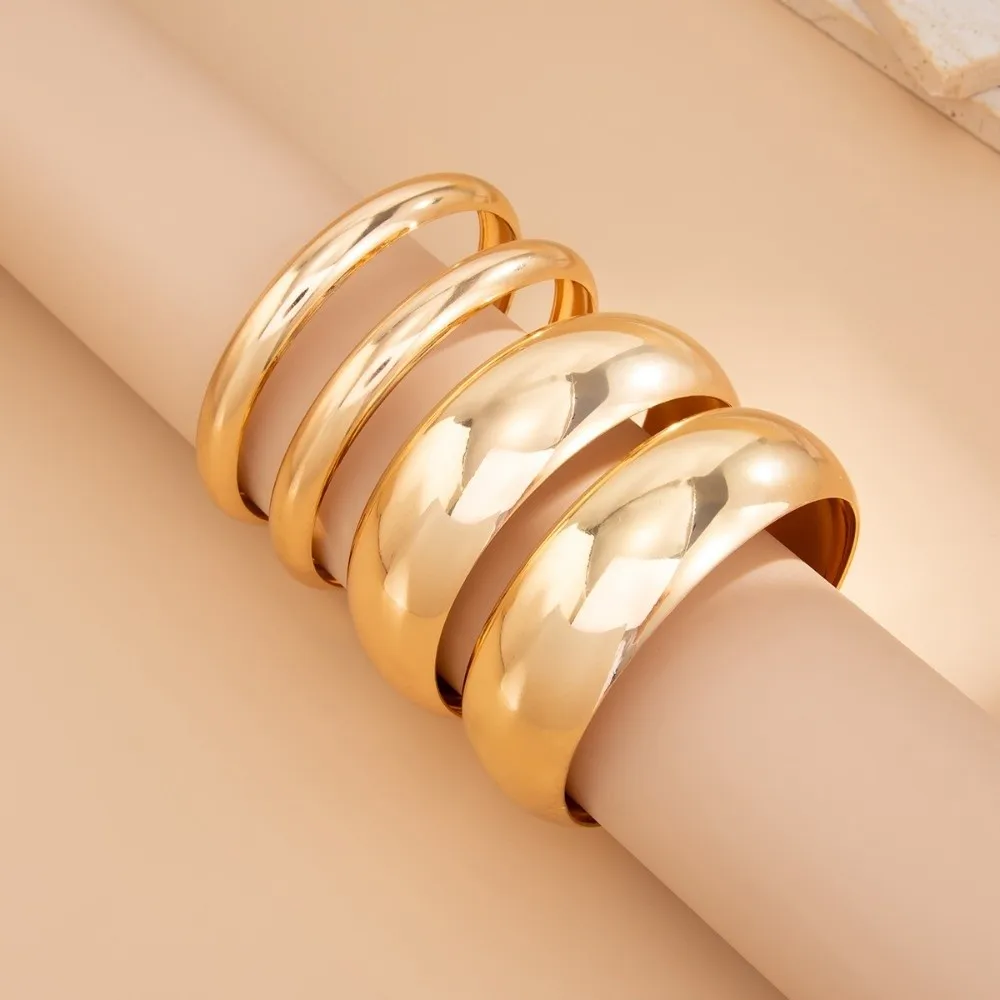 ヴィンテージゴールドシルバーカラー多層バングルパンク幾何学的な金属ブレスレットセットラウンド滑らかなワイドスタッカブルバングルギフト