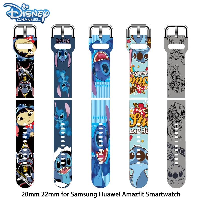 Disney Stitch Cartoon Cute 20mm 22mm Silicone Strap For Samsung Galaxy Watch Amazfit Bracelet For Huawei GT2 Pro Smartwatch