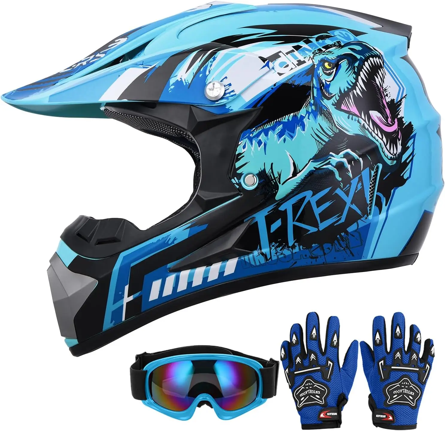 

Youth Dirt Bike Helmet with Goggles & Gloves for Ages 5-14, ATV Motocross BMX UTV Offroad Street Go Kart Race Car