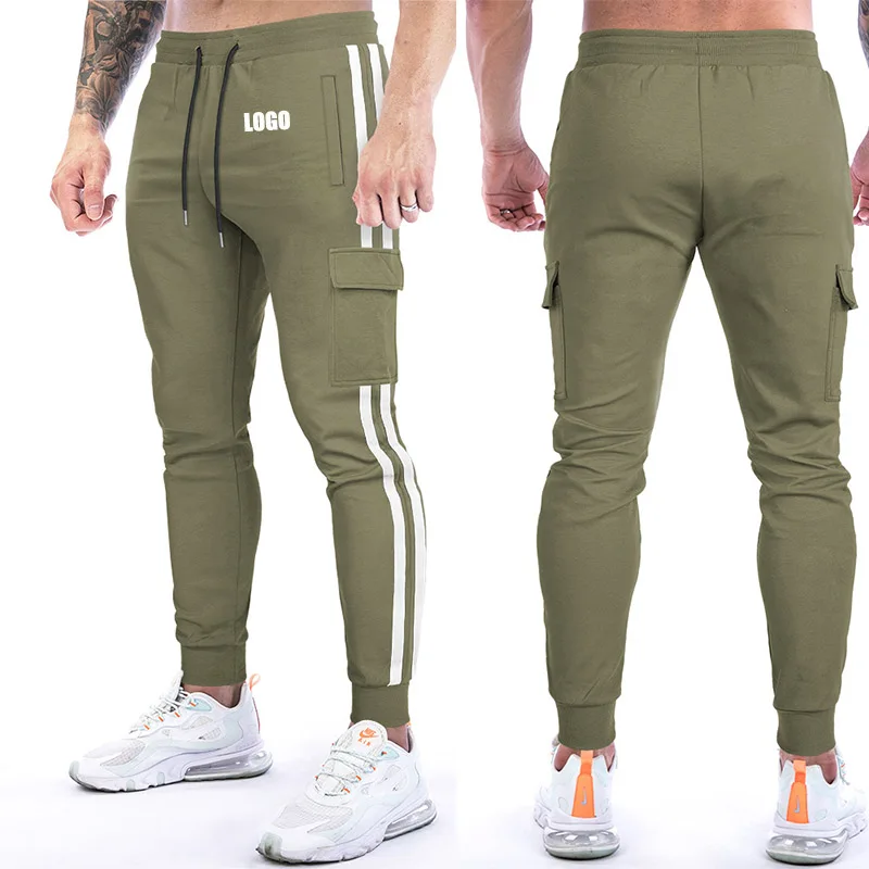 Custom LOGO Men's Muscle New Sports Trousers Men's Fitness Foot Tie Tooling Cotton Polyester Sweatpants Trousers