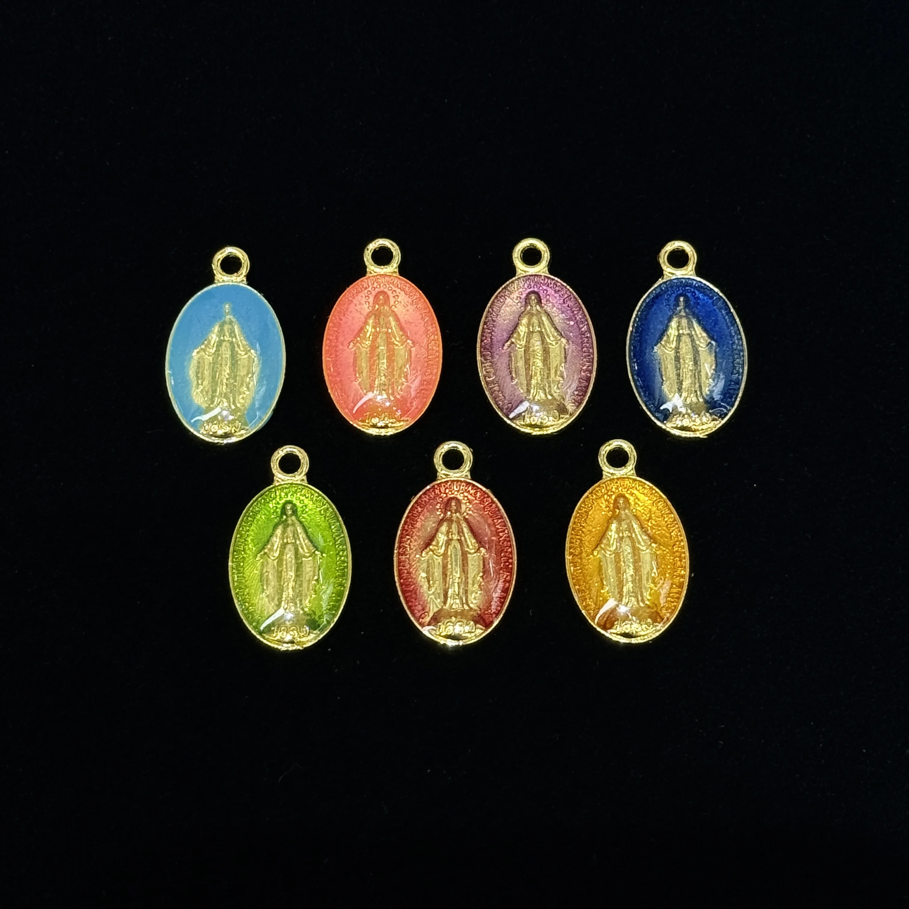 10 peças de Pingentes Religiosos Católicos em Esmalte com Medalha Milagrosa da Virgem Maria, Tom Dourado, para Fabricação de Joias e Terços DIY