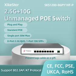 XikeStor 2.5G POE Unmanaged 8-Port 1.5G POE RJ45 1-Port 10G SFP+ Ethernet LAN