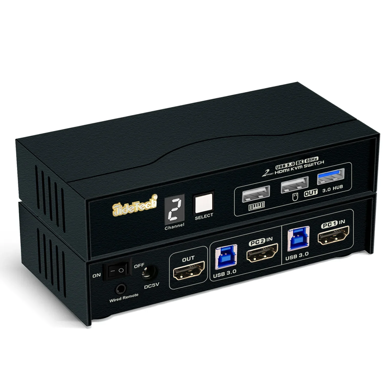 In stock JideTech 2-Port HDMI KVM Switch Digital Display Wired Remote USB 3.0 Hub 2 Computers 1 Monitor Share Keyboard Mouse Per
