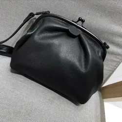 Genuine Leather Crossbody Bags For Women 2025 New High Quality Black Soft Cowhide Clip Shoulder Bag Exquisite Luxury Female Bags