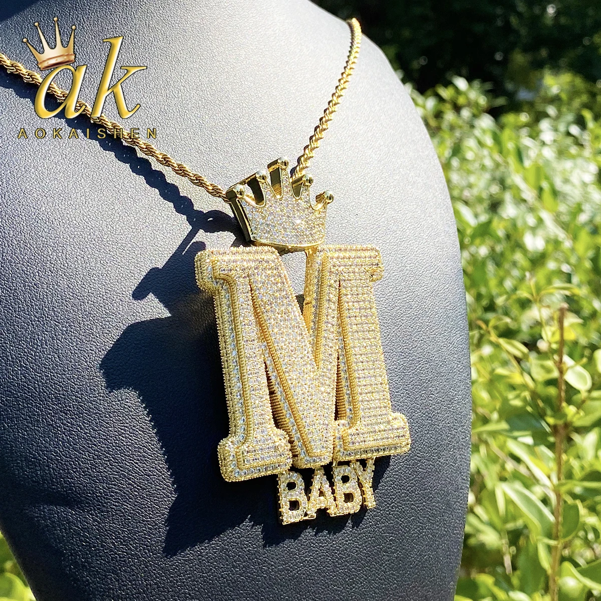 

Aokaishen Iced Out индивидуальное имя ожерелье кулон для мужчин настоящее позолоченное 5А цирконий хип-хоп ювелирные изделия