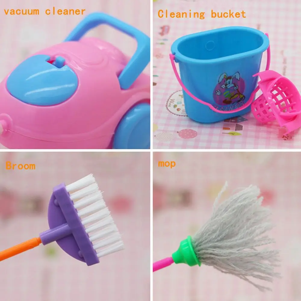 9 ชิ้น/เซ็ตของขวัญน่ารักชุดทําความสะอาด Miniature Dustpan มินิตุ๊กตาอุปกรณ์เสริมตุ๊กตาเฟอร์นิเจอร์ในครัวเรือนเครื่องมือ Mop ไม้กวาดของเล่น