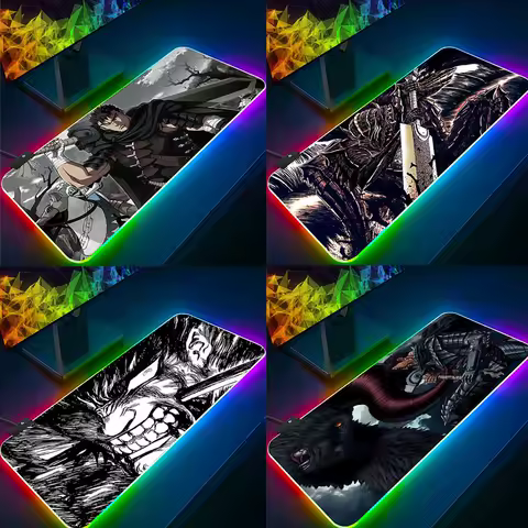 Anime Berserk RGB Pc Gamer Keyboard Mouse Pad Mousepad LED Glowing Mouse Mats Rubber Gaming Computer Mausepad
