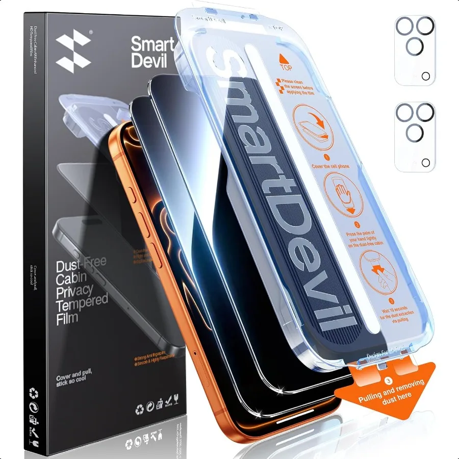 

2 + 2 упаковки для iPhone 17 Pro Max Защитная пленка для экрана с защитной пленкой для объектива камеры Небьющееся закаленное стекло [True 28Anti Spy]