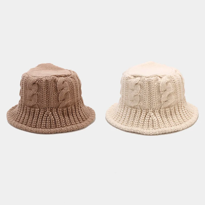 Panama Women\'s Autumn and Winter Warm Water Bucket Bowl Hat Knitted Wool Fisherman Hat Thickened Fashion Outdoor Cap H146