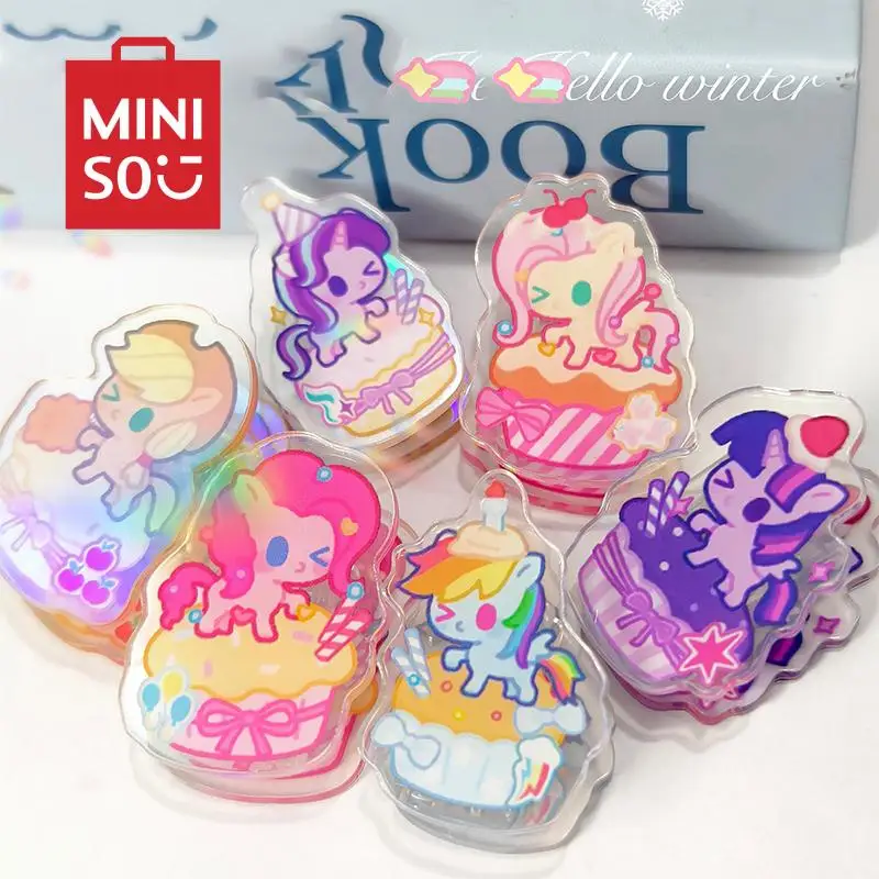 

Anime Cute Cartoon Kawaii Miniso My Little Pony Transparent Acrylic Pp Clip Cake Rainbow Laser Creative Original Memo Holder