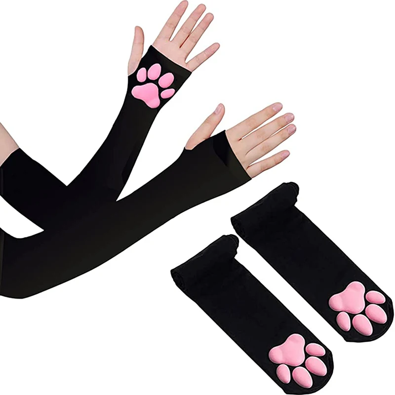 Mangas de brazo con Pata de Gato en 3D para mujer, guantes de protección solar UV para deportes, correr, pescar, ciclismo, para ocultar tatuajes